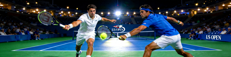 美国网球公开赛硬地球场夜赛 - 灯光下球员激烈对抗