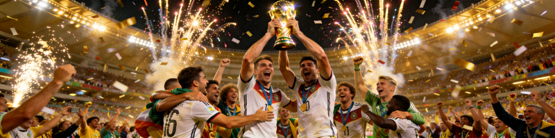 世界杯足球赛夺冠庆典 - 球员高举大力神杯激动庆祝